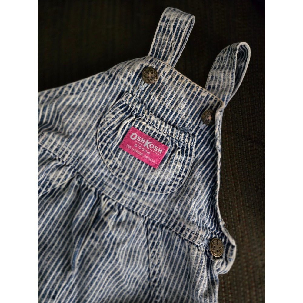 Vintage OshKosh Bgosh Hickory Stripe Denim Bubble Romper 6/9M Made in USA